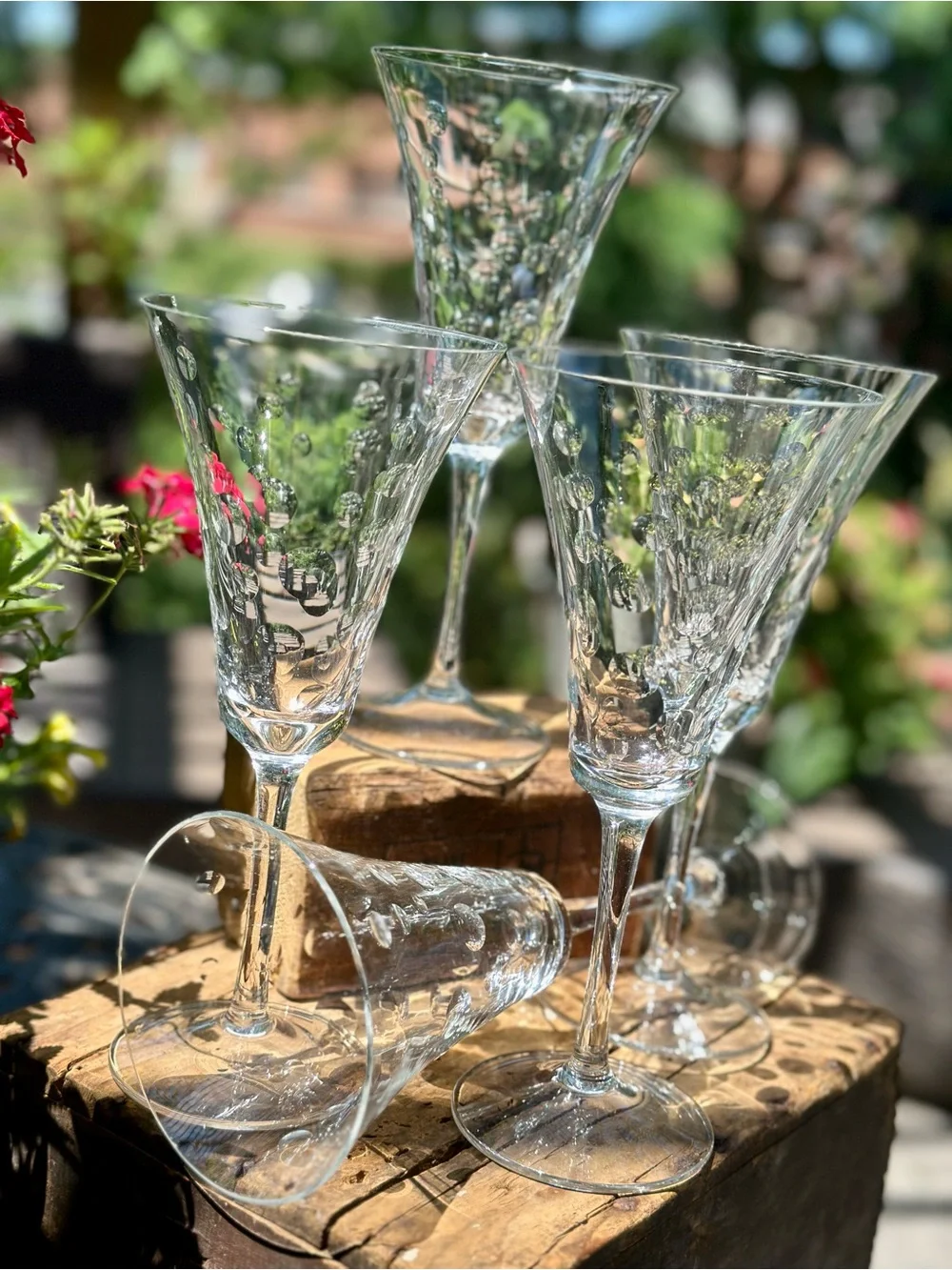 Sasaki Focus Crystal Water Goblets Set of 5 Discontinued 9 inches Tall